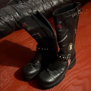 Black Motorcycle Boots with Stud and Zip Details (unisex)